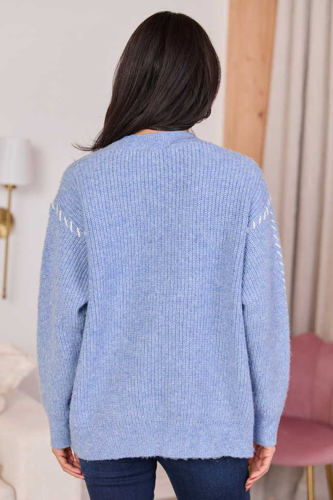 Olivia Periwinkle And White Whip Stitch Open Cardigan FINAL FINAL SALE