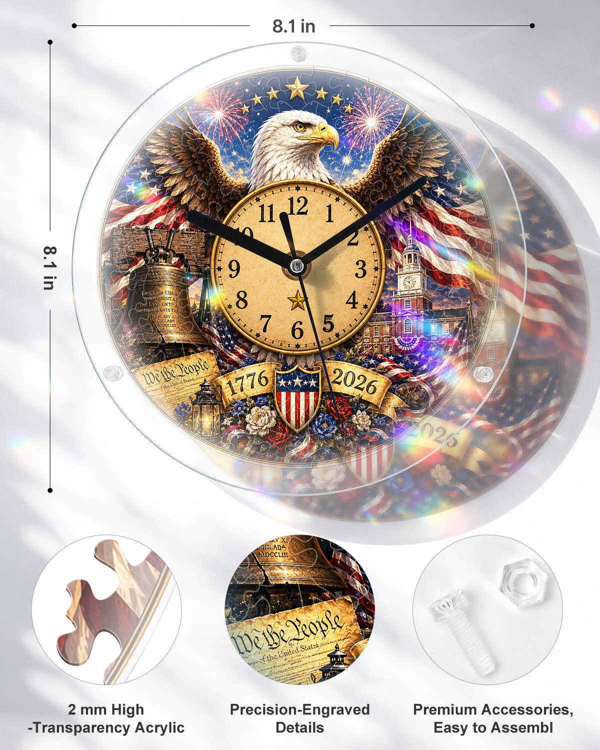 DIY Acrylic Puzzle Clock Kit - Majestic Eagle Liberty