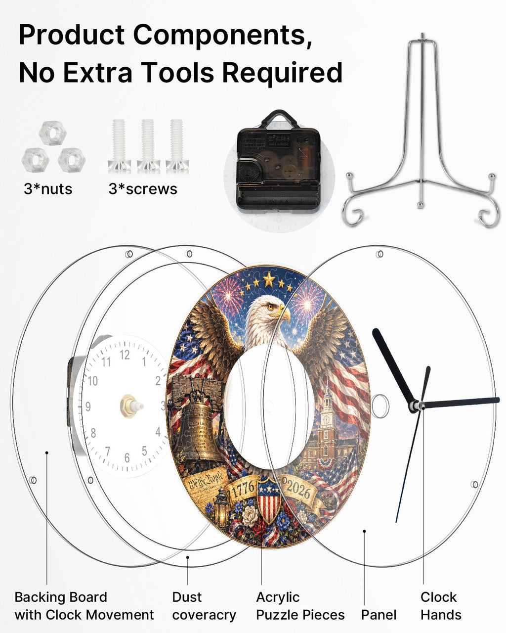 DIY Acrylic Puzzle Clock Kit - Majestic Eagle Liberty