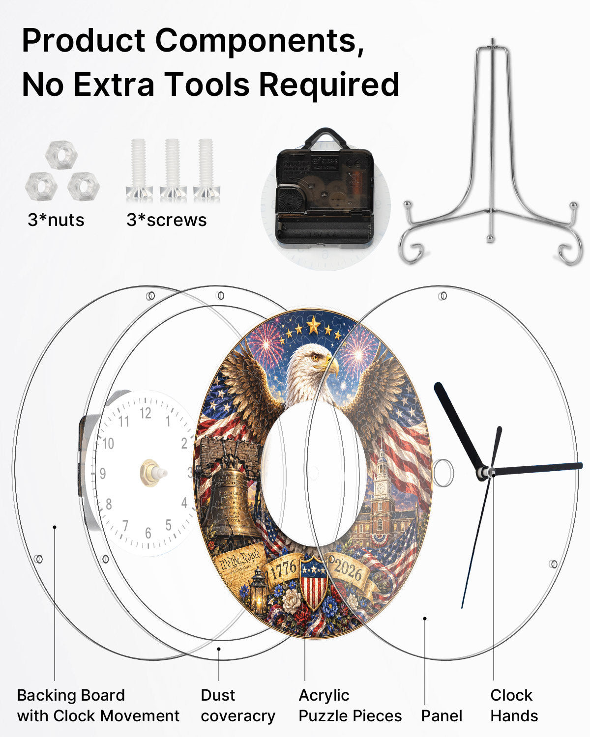 DIY Acrylic Puzzle Clock Kit - Majestic Eagle Liberty
