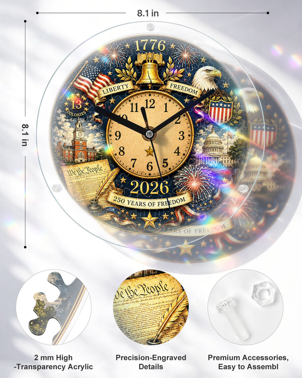 DIY Acrylic Puzzle Clock Kit - 250 Years Freedom