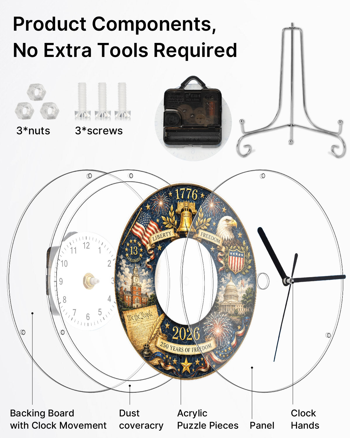 DIY Acrylic Puzzle Clock Kit - 250 Years Freedom