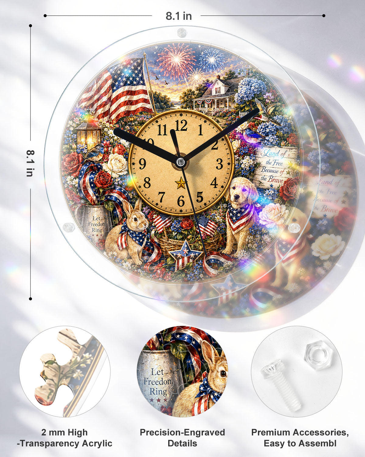 DIY Acrylic Puzzle Clock Kit - Patriotic Pets Cottage