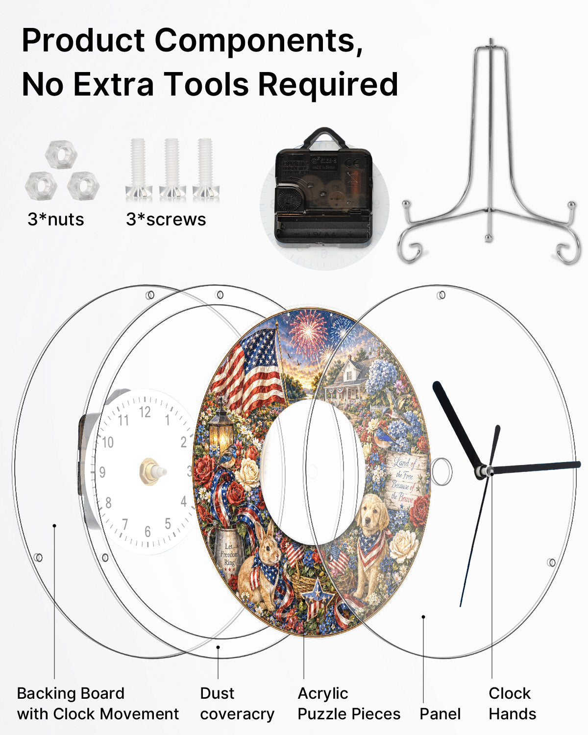 DIY Acrylic Puzzle Clock Kit - Patriotic Pets Cottage