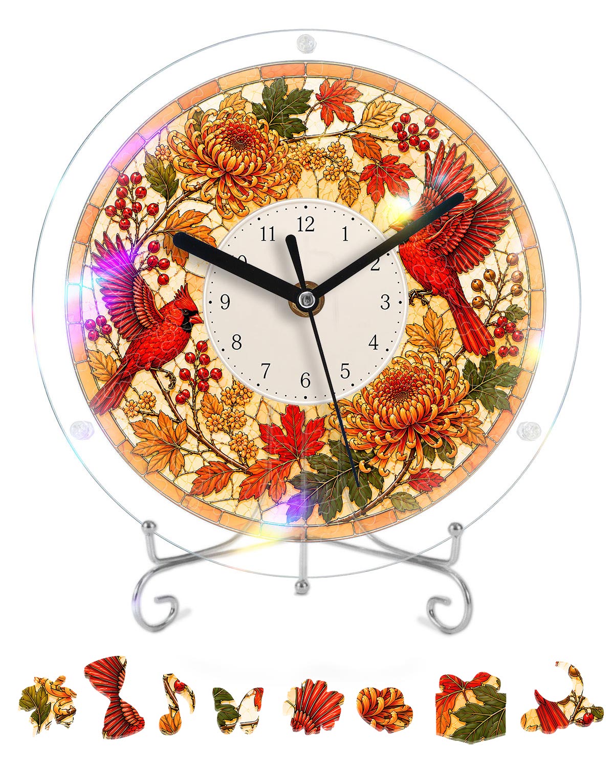 DIY Acrylic Puzzle Clock Kit - Autumn Cardinals Foliage