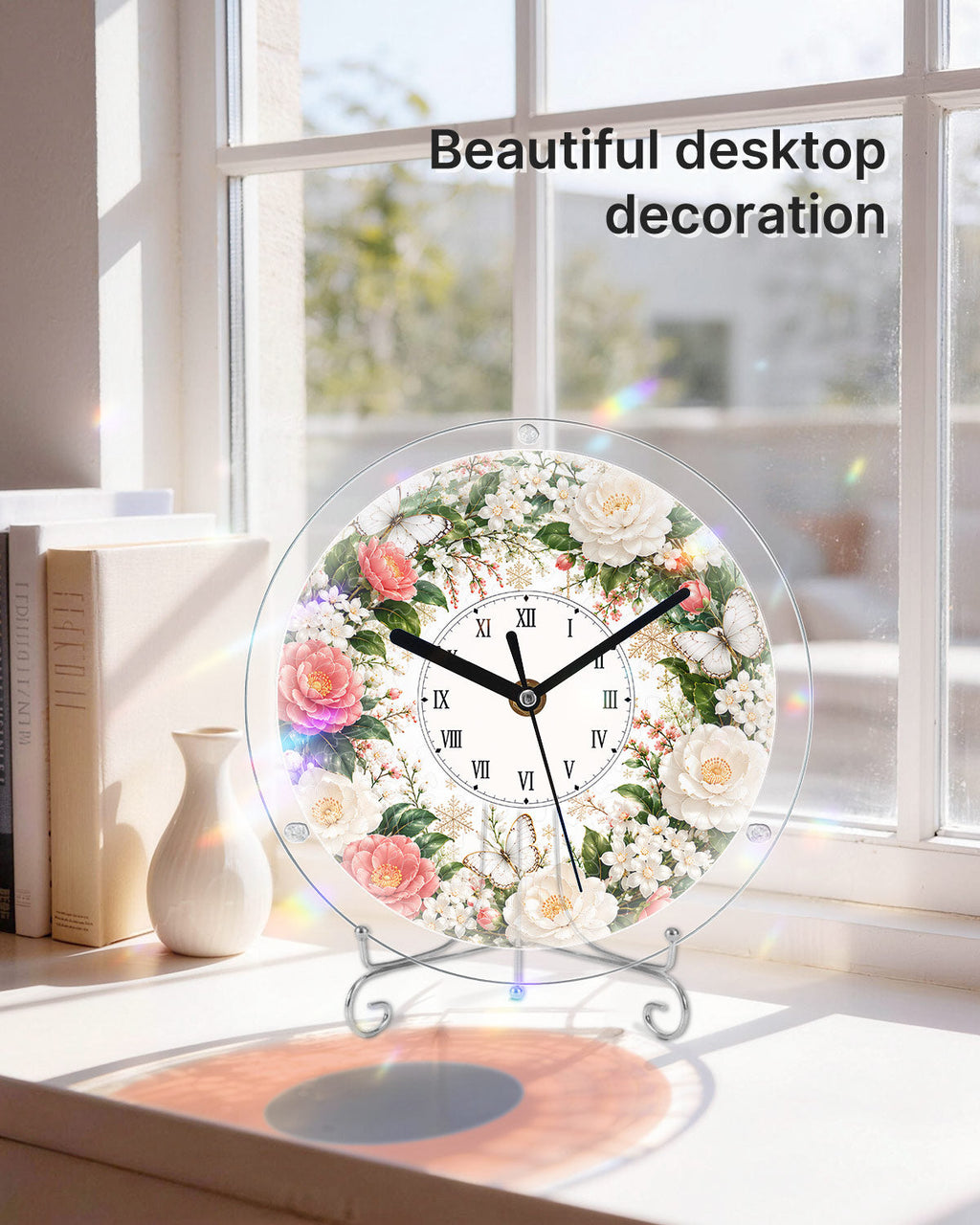 DIY Acrylic Puzzle Clock Kit - Pink White Roses