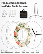 DIY Acrylic Puzzle Clock Kit - Pink White Roses