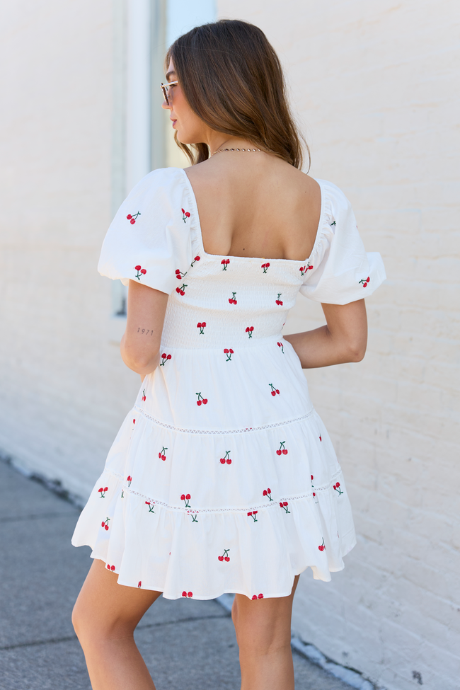 Cherry To My Cola Embroidered Ivory Dress FINAL SALE
