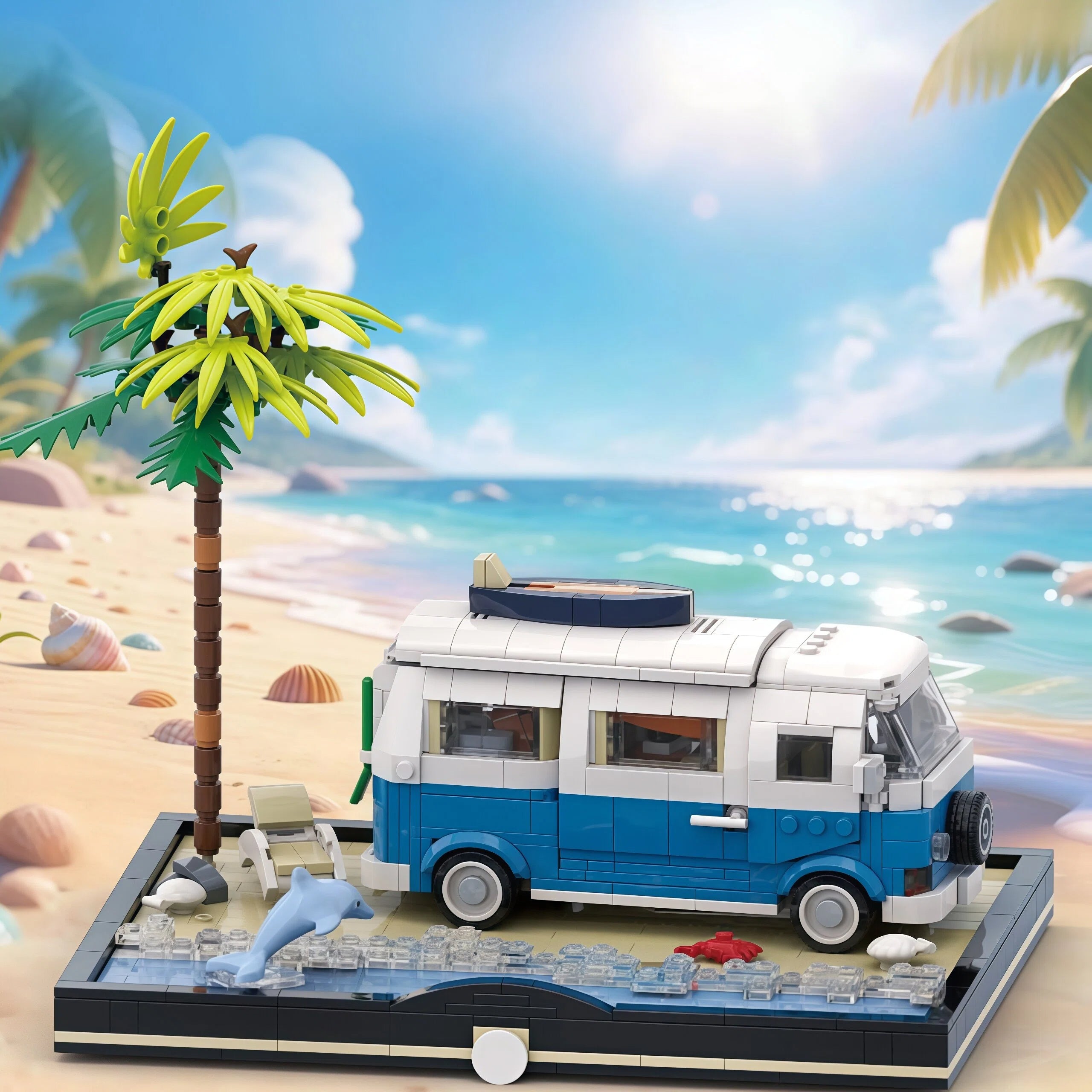 Beach Camper Van Brick Set – Van Life Beach Scene🏖️🚐