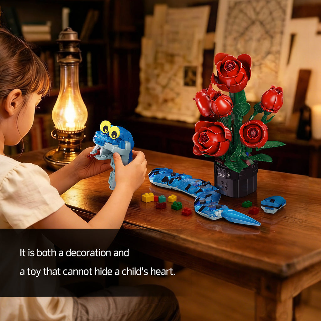 Rose & Snake Building Block Set – Gothic Floral Fantasy Collectible