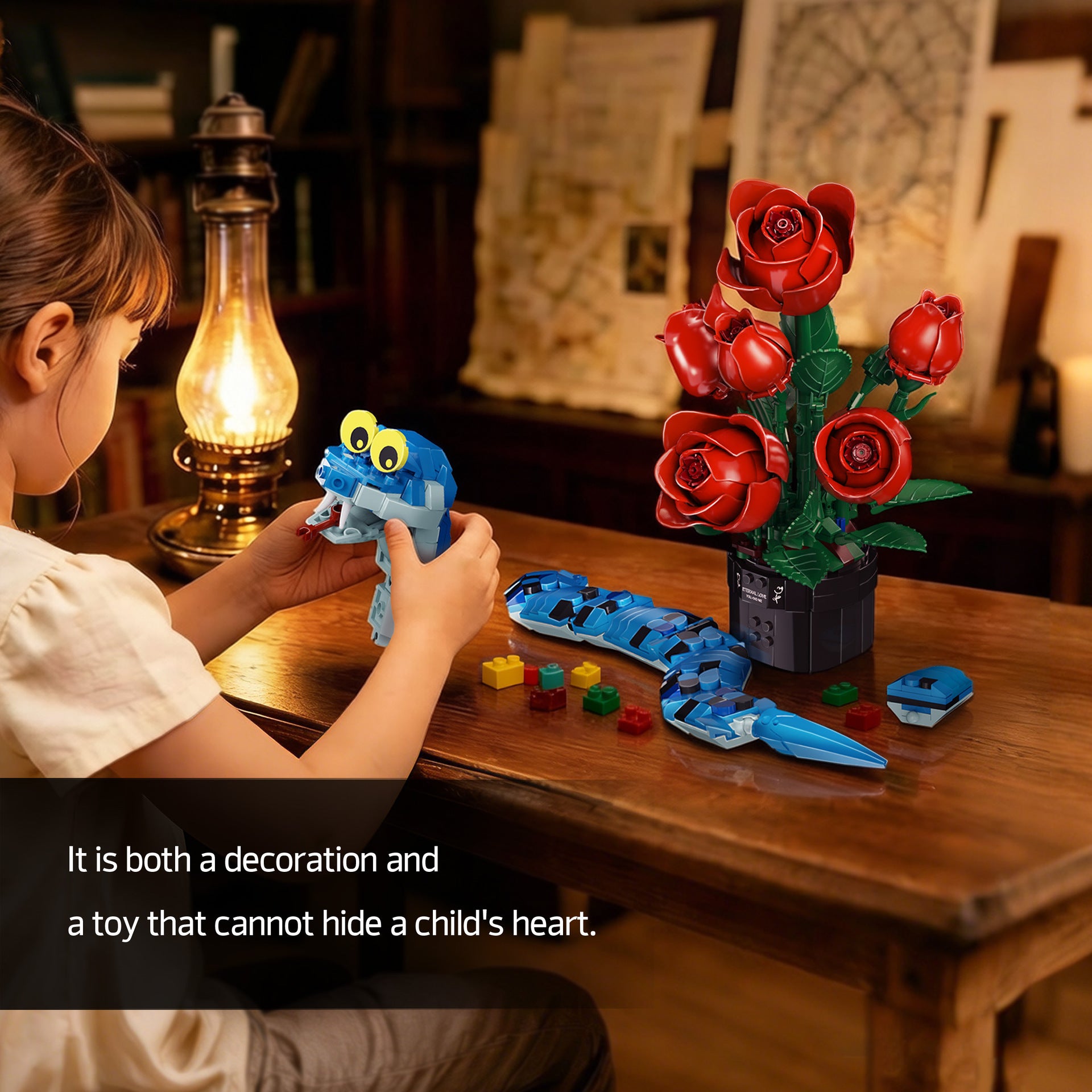 Rose & Snake Building Block Set – Gothic Floral Fantasy Collectible