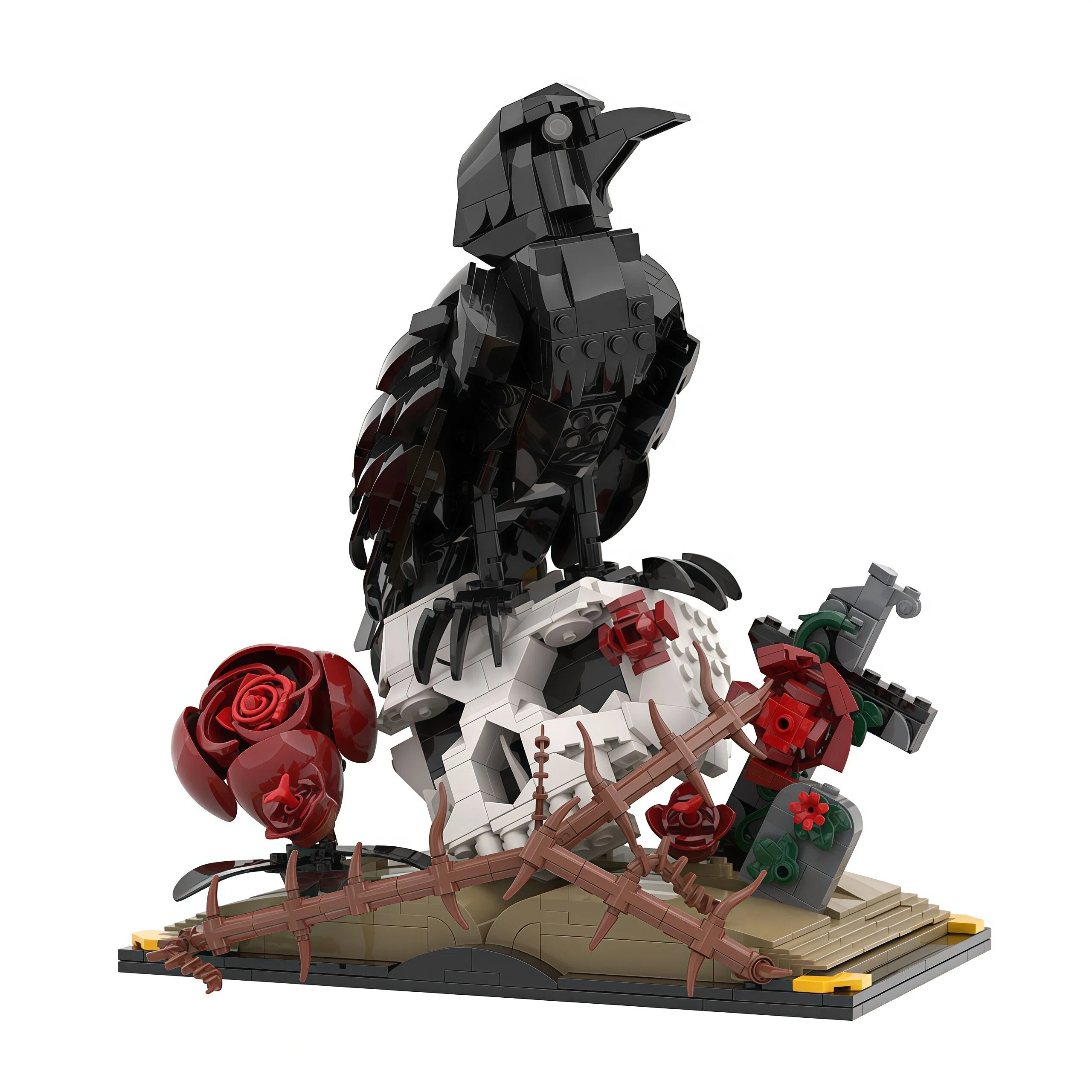The Corvid’s Rest: Skull & Thorned Roses – Gothic Building Block Diorama