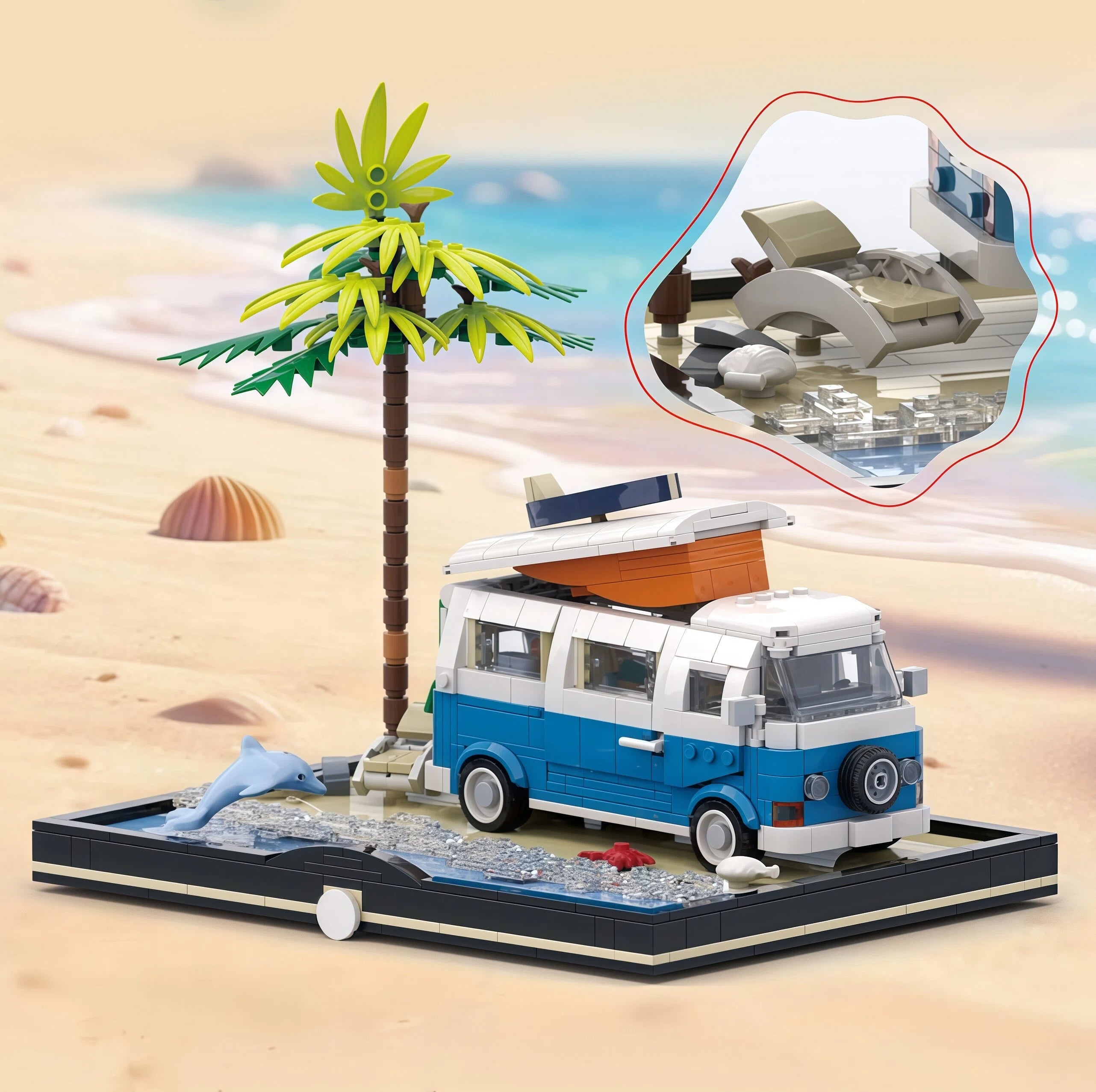 Beach Camper Van Brick Set – Van Life Beach Scene🏖️🚐