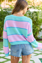 Penelope Purple And Turquoise Stripe Cropped Sweater FINAL SALE