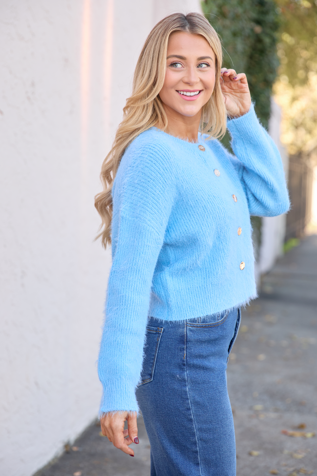 Teddy Blue Fuzzy Cardigan FINAL SALE