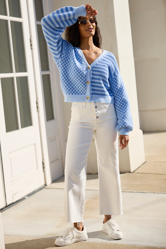 Samara Checkered And Stripes Blue Cardigan FINAL SALE