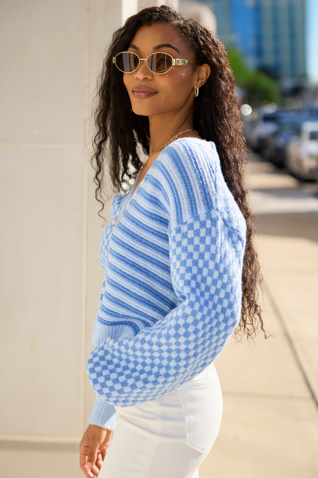 Samara Checkered And Stripes Blue Cardigan FINAL SALE