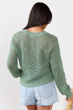 Lotus Long Sleeve Sage Open Knit Henley Sweater FINAL SALE