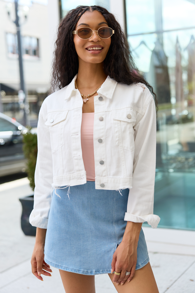 Run Around Town Ivory Deconstructed Denim Jacket FINAL SALE