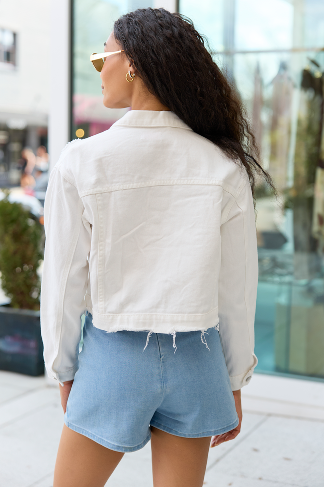 Run Around Town Ivory Deconstructed Denim Jacket FINAL SALE