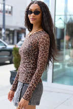 Vanessia Brown Leopard Print Mesh Top FINAL SALE