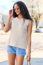 Best Day Ever Beige High Neck Sweater Tank FINAL SALE