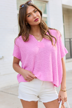 Alana Pink Open Knit Short Sleeve Sweater FINAL SALE