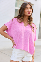 Alana Pink Open Knit Short Sleeve Sweater FINAL SALE
