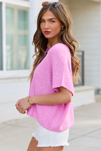 Alana Pink Open Knit Short Sleeve Sweater FINAL SALE