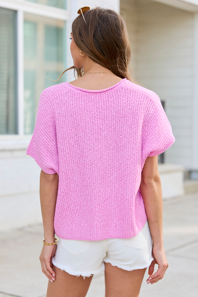 Alana Pink Open Knit Short Sleeve Sweater FINAL SALE