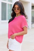 Lenny Pink Scallop Trim Sweater Tee FINAL SALE