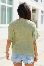 Alana Olive Open Knit Short Sleeve Sweater FINAL SALE