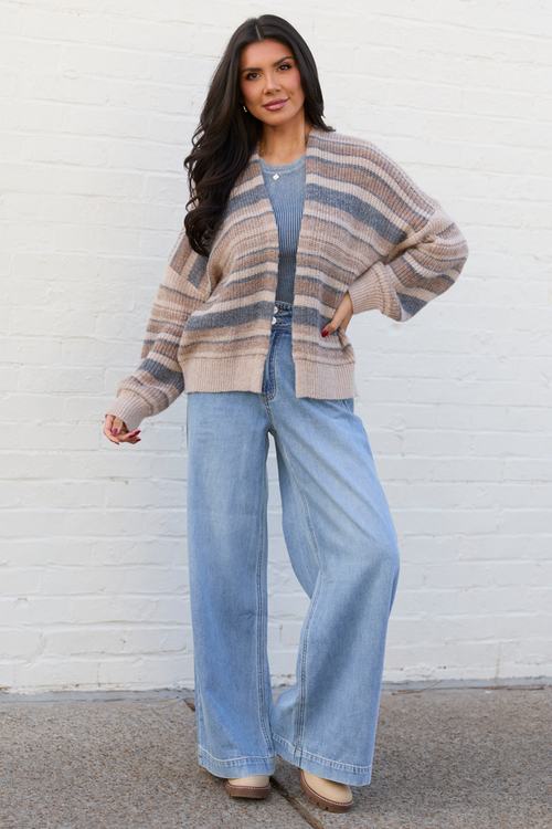 Alix Neutral Striped Open Cardigan FINAL SALE