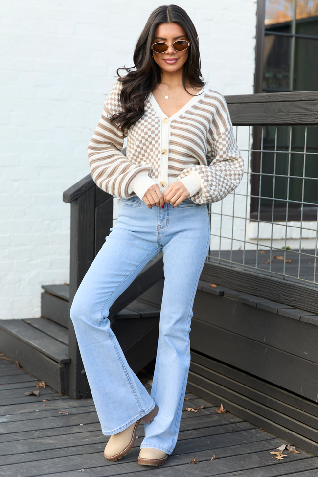 Samara Checkered And Stripes Brown And Cream Cardigan FINAL SALE