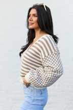 Samara Checkered And Stripes Brown And Cream Cardigan FINAL SALE