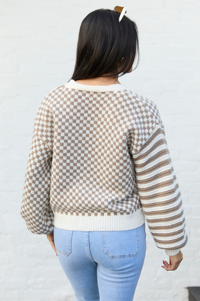 Samara Checkered And Stripes Brown And Cream Cardigan FINAL SALE