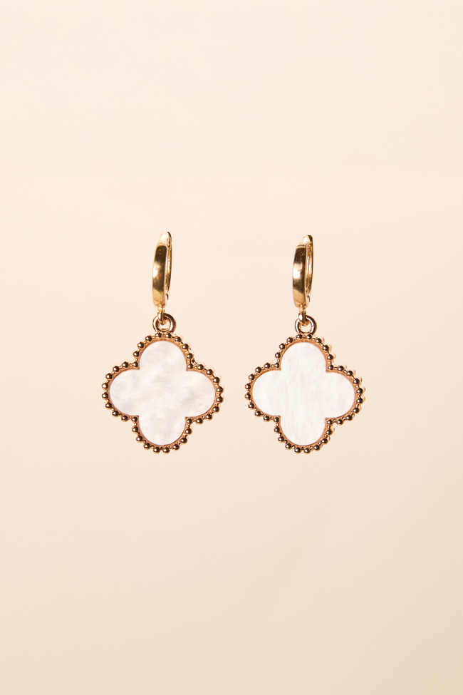 Tilly Clover White Huggie Earrings FINAL SALE