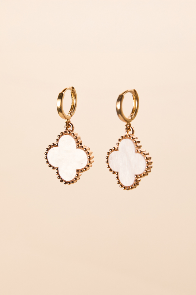 Tilly Clover White Huggie Earrings FINAL SALE