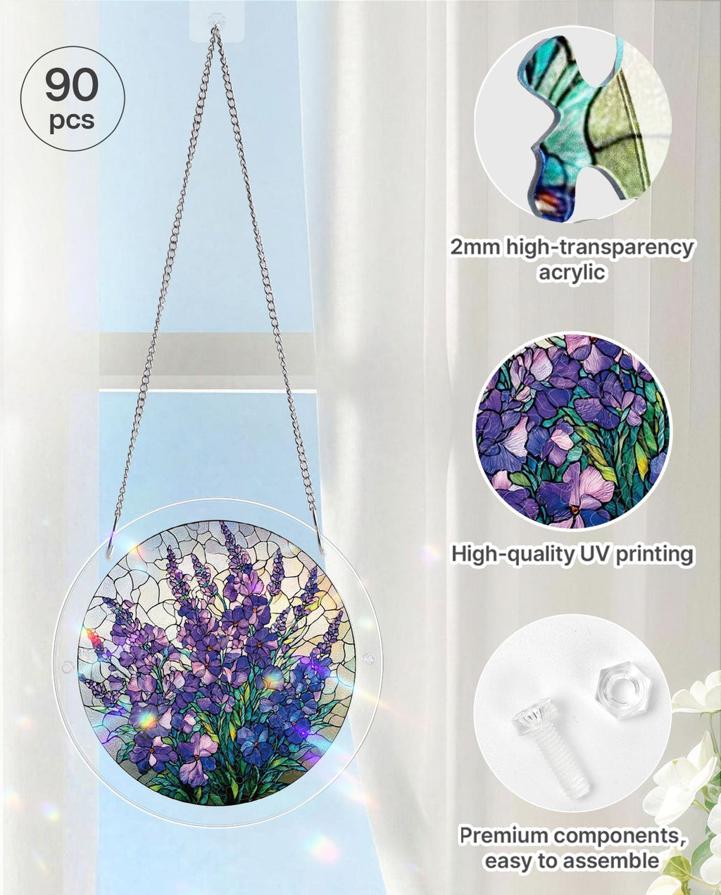 Acrylic Jigsaw Puzzle Suncatcher - Violet Garden Grace