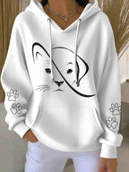 Women'S Cute Cat And Dog Print Hooded Knitted Long Sleeved Sportswear