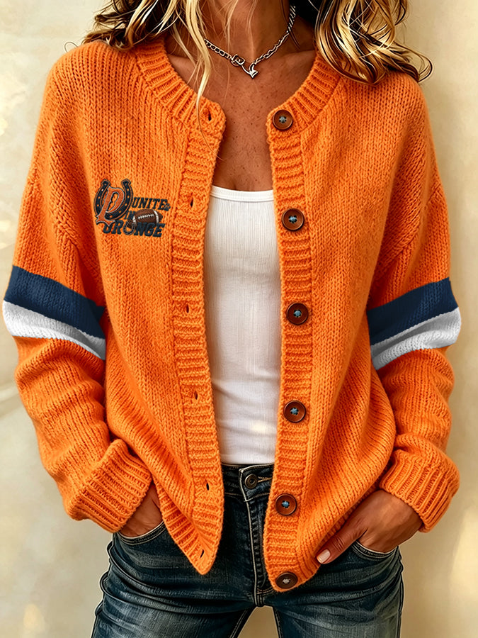 Women'S Football Fans Print Knitted Cardigan Top