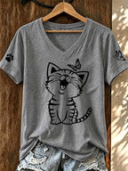 Women'S Fun Cat Simple Printed T-Shirt