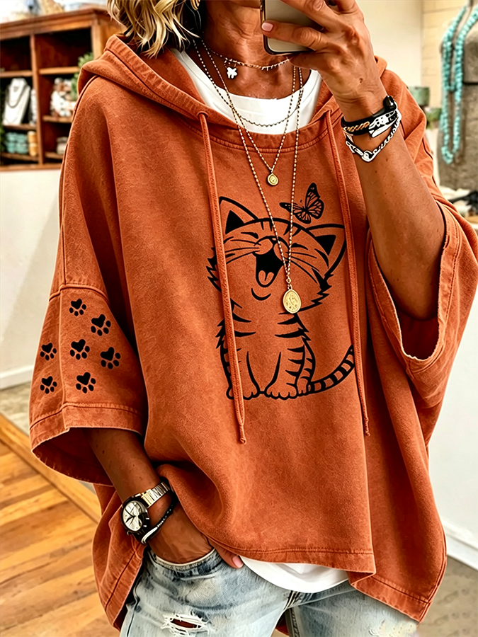 Women'S Casual Cat Paw Patch Hoodie