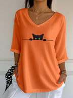 Women'S Cat Printed Casual T-Shirt