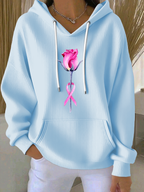 Women'S Breast Cancer Awareness Flowers  Printed Casual Hoodie
