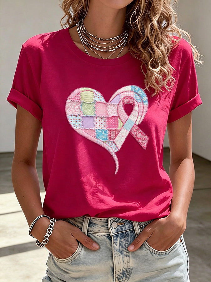 Women'S Breast Cancer Promotional Print Casual T-Shirt