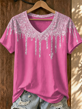 Women's Diamond Breast Cancer Awareness  Print V-Neck Top