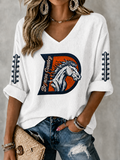 Women'S Rugby Patterned Waffle V-Neck Top