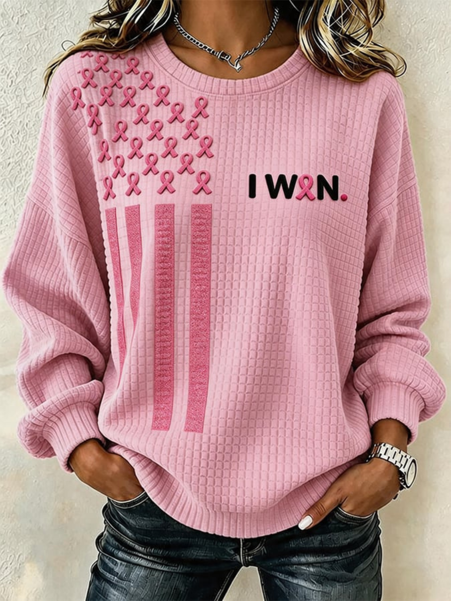 Women's Casual Breast Cancer Print Pullover Sweatshirt