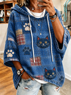 Retro Animal Cat Printed Hoodie